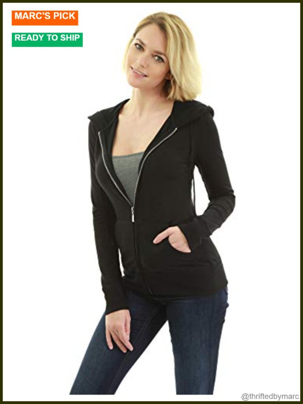 Cotton Blend Zip Up Hoodie, Kangaroo Pocket Long Sleeve Jacket